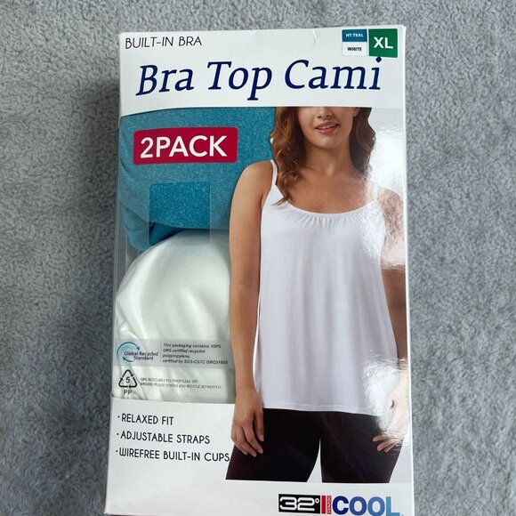 NEW 32 Degrees Cool Women's XL 2-Pack Bra Top Cami With Built-In White/Teal - Picture 5 of 9